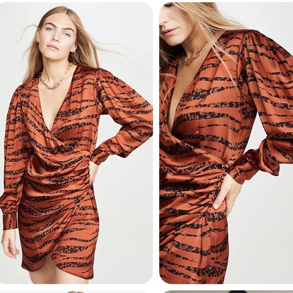 Anine Bing Silk Wrap Penelope Dress in Tiger Stripe, Size XS - Picture 3 of 9